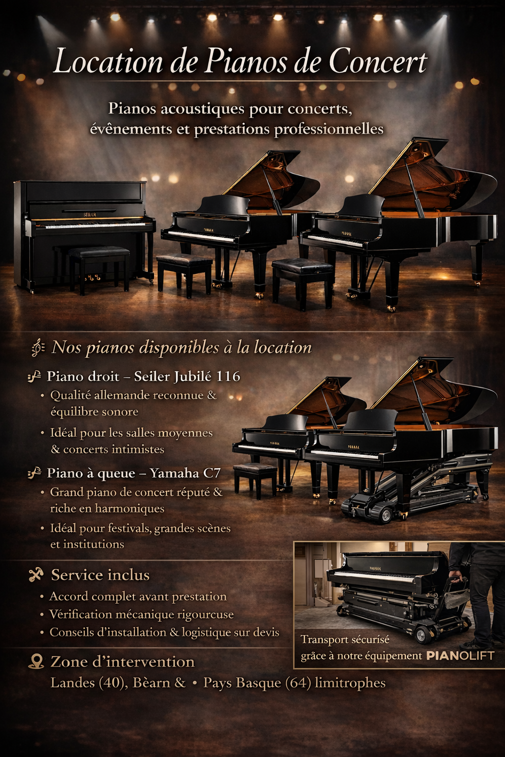 Location de pianos de concert dax landes pays basques bearn